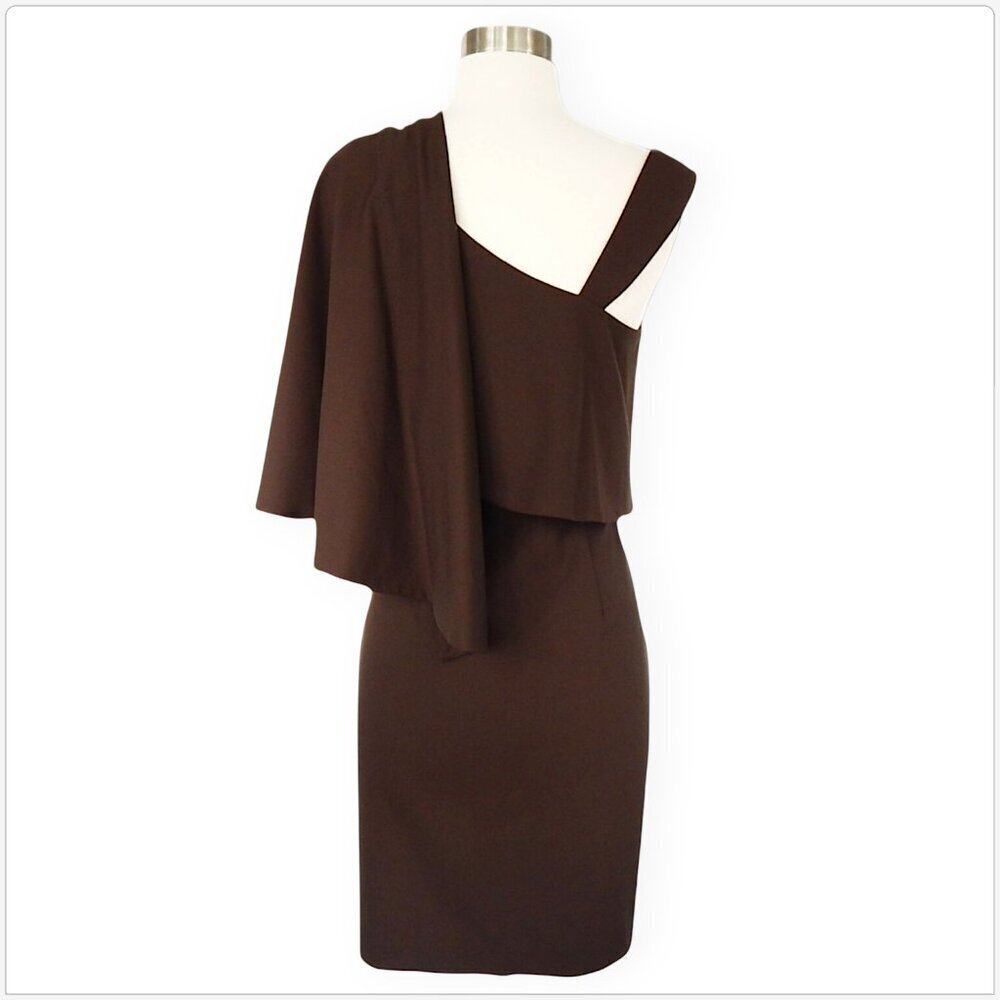 Black Halo Gracie Twig Dark Brown Cape Shoulder Dress Rare Bodycon NWT New 6 - Picture 5 of 6